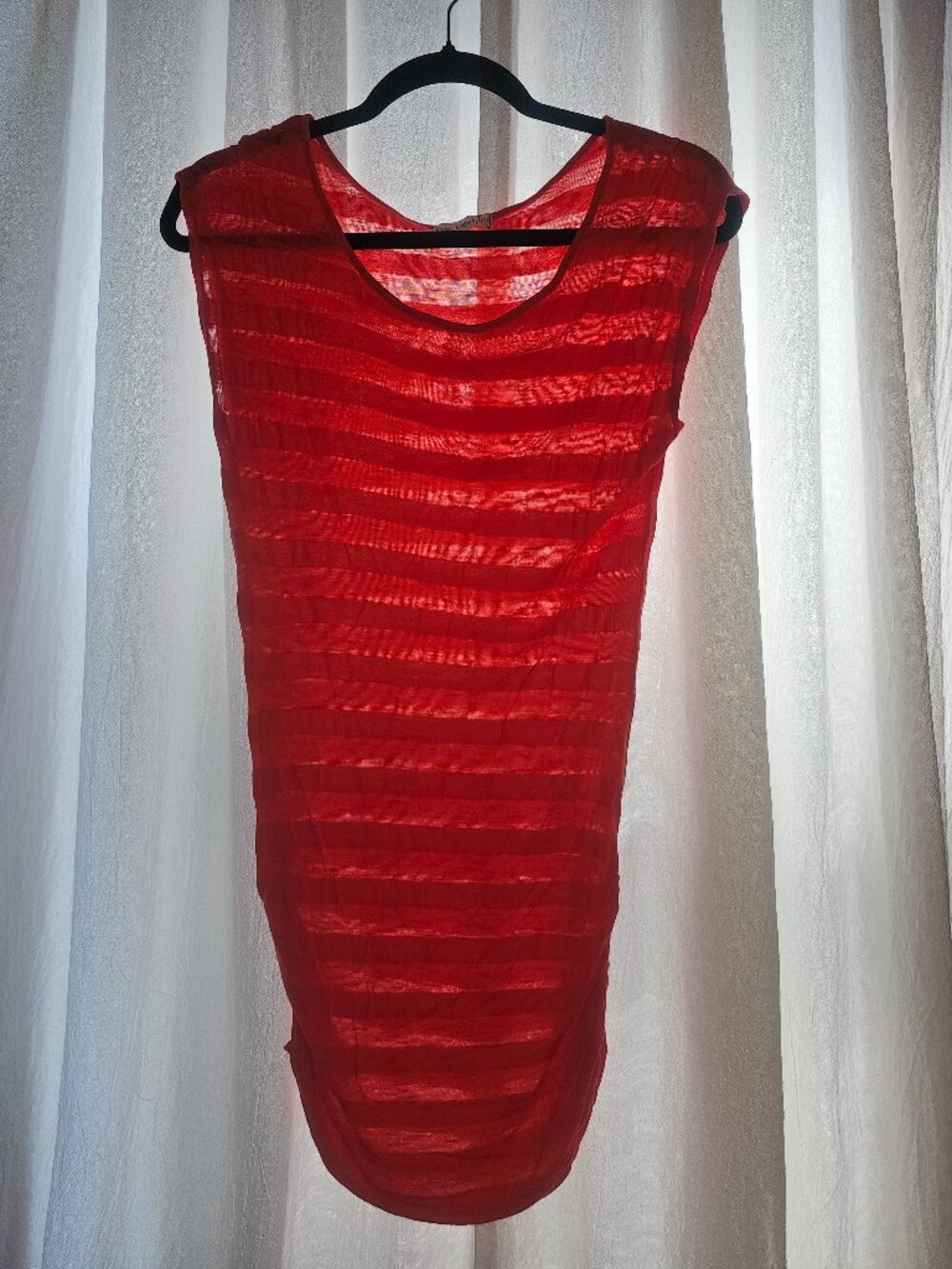 One Clothing Bright Coral Sheer Stripe Longline Sleeveless Tunic Top M
